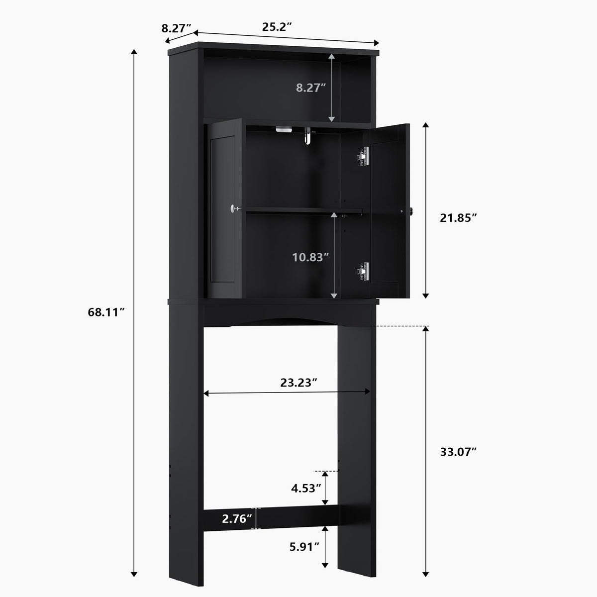 Over The Toilet Storage Cabinet with Adjustable Shelf and Double Door, Black F753928