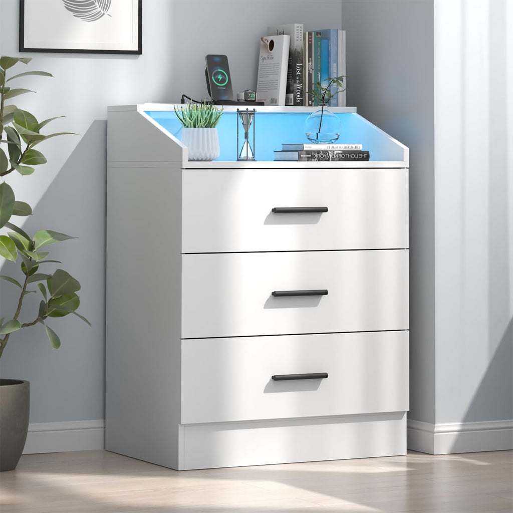White 3 Drawer Nightstand with Charging Station J463468