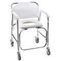 Rolling Shower Commode Chair Aluminum Frame White 250 Lb. Weight Capacity O87306