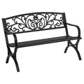 50 inch Black Metal Patio Garden Bench with Armrests T215345