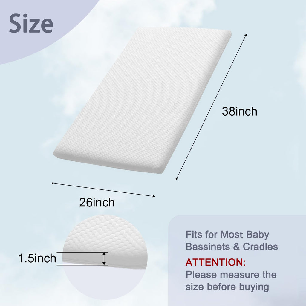 Baby Bassinet Mattress 38 x 26 Inch Gel Memory Foam Y567473