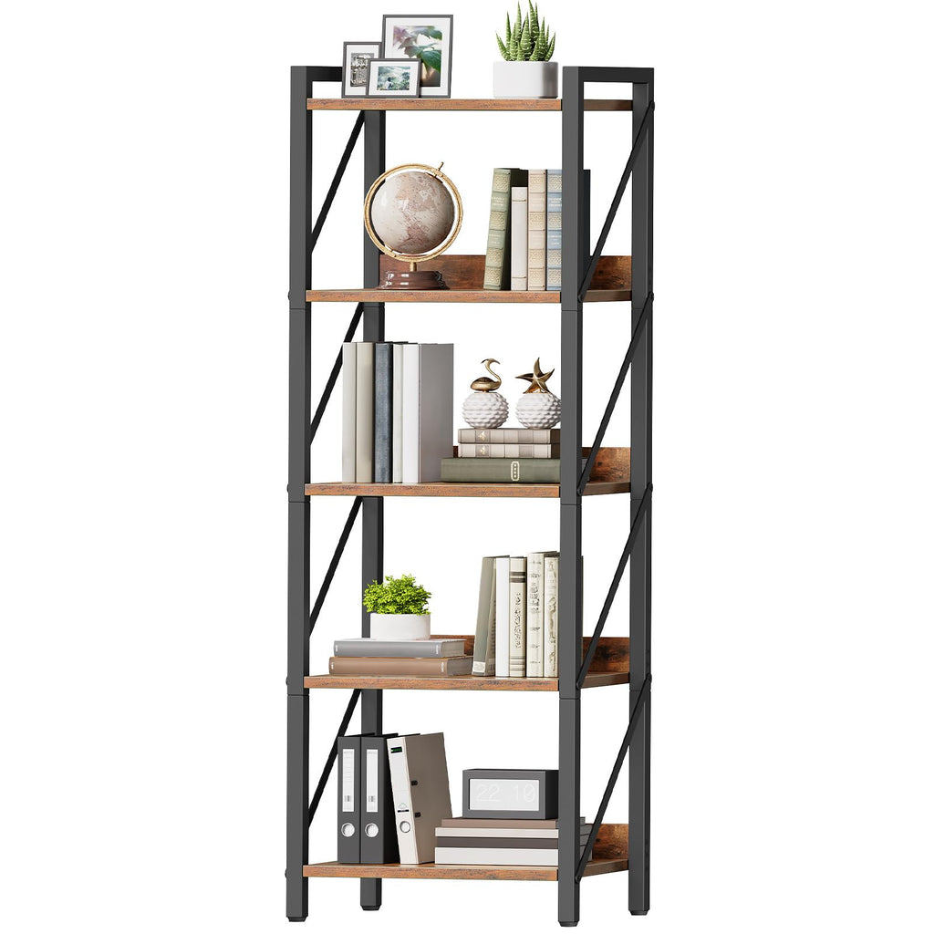 5-Tier Industrial Bookshelf with Metal Frame R263