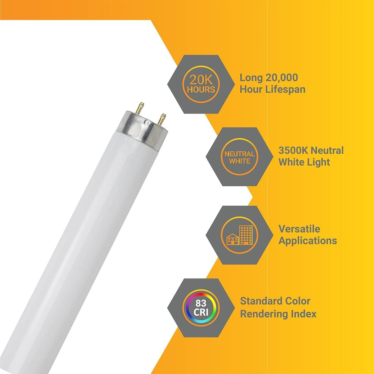 25W 2300 Lumen 3500K Neutral White T8 Fluorescent Tube Light Bulb Pack of 30 G976041