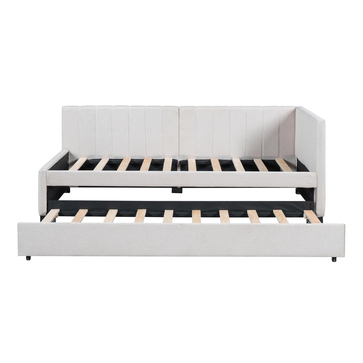 Upholstered Daybed with Trundle Linen Fabric Beige Twin U43235