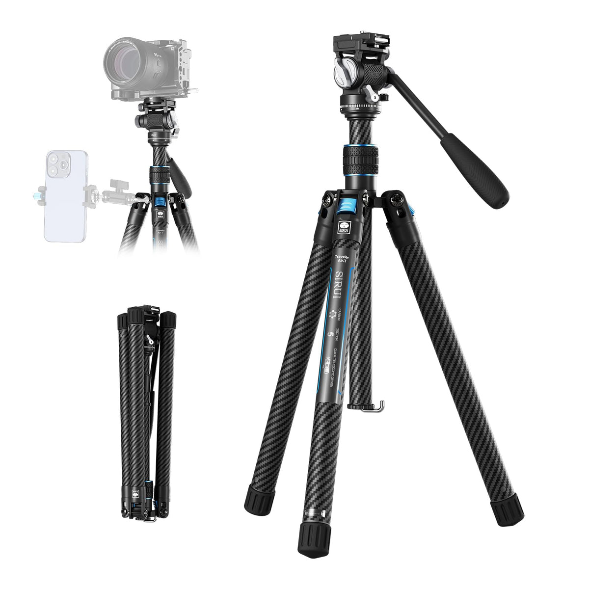Carbon Fiber Camera Tripod with Fluid Head E94758