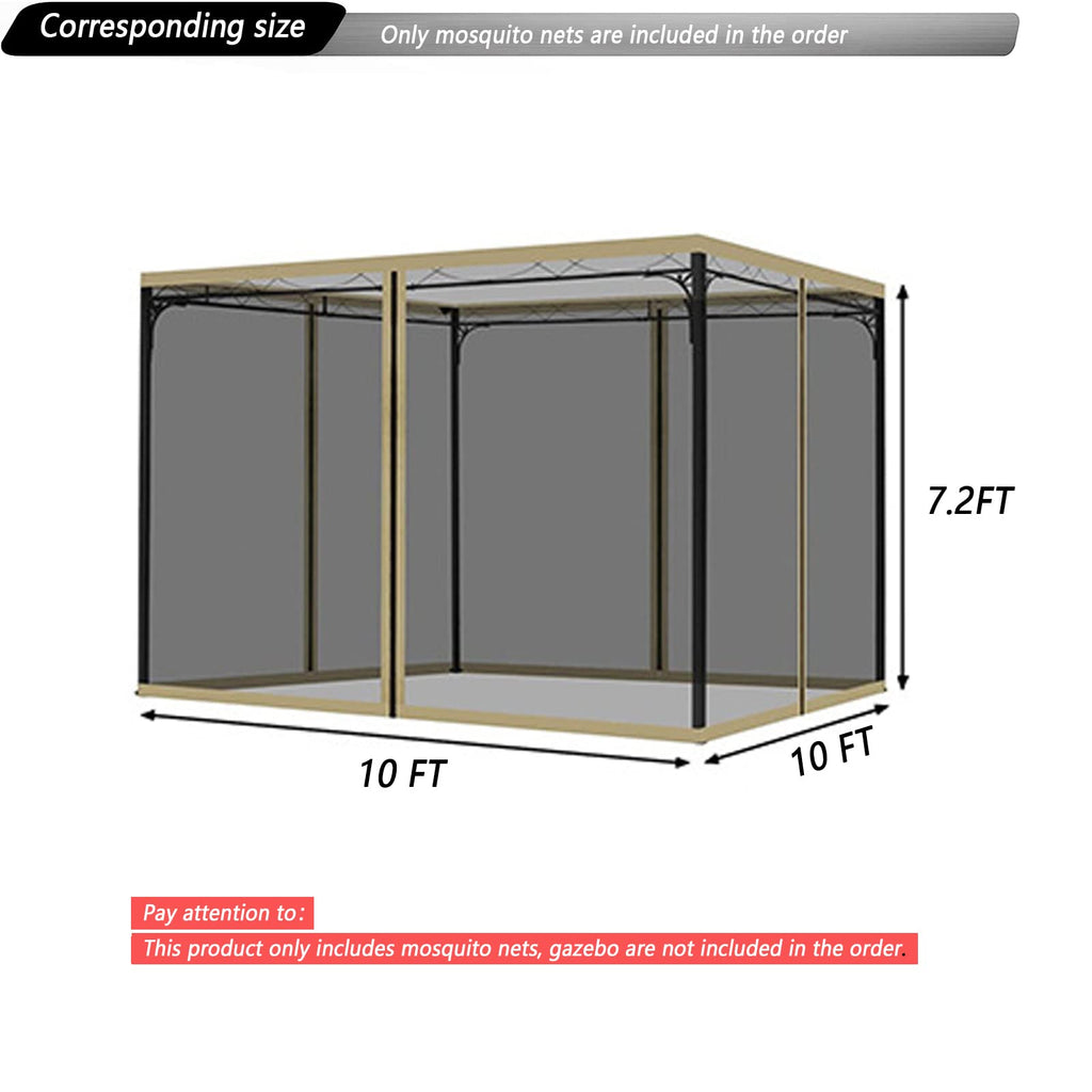 Black 10x10FT 4-Door Zipper Mosquito Netting X4885
