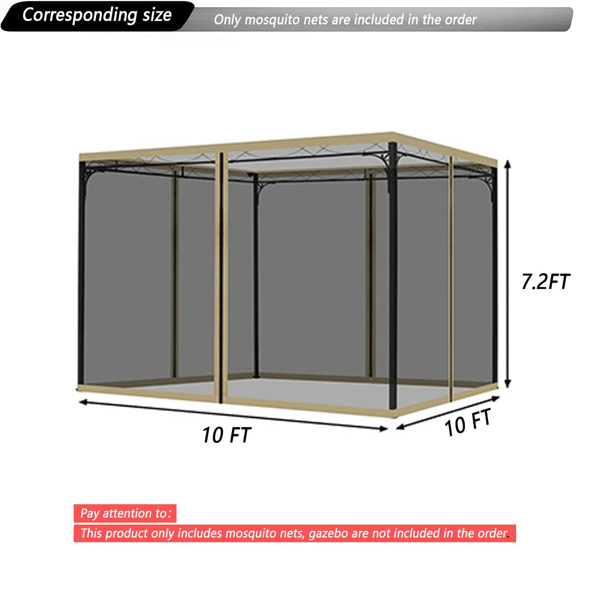 Black 10x10FT 4-Door Zipper Mosquito Netting X4885