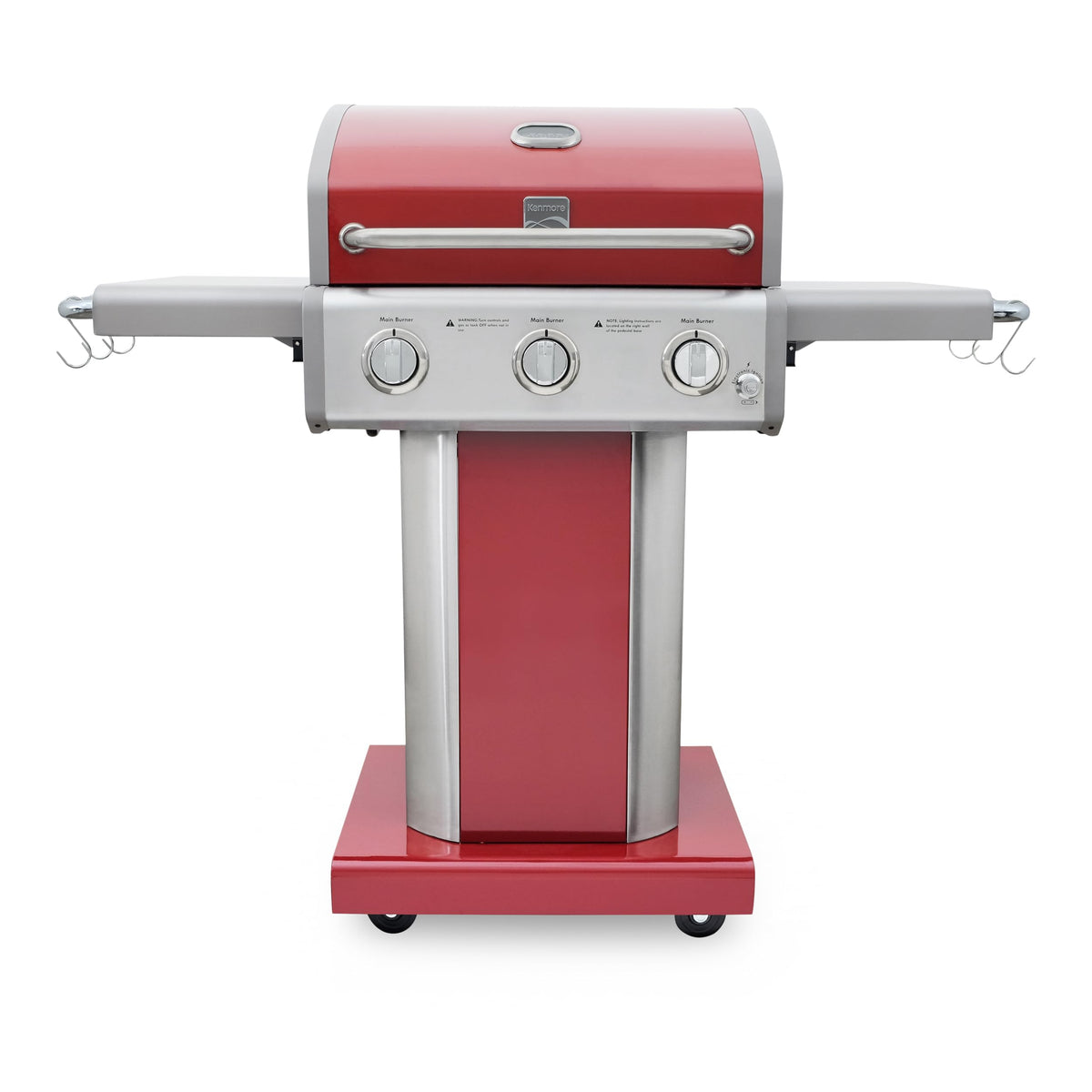 3-Burner Liquid Propane Gas Grill with Folding Sides, Wheels, 30000 BTU, Red L273792