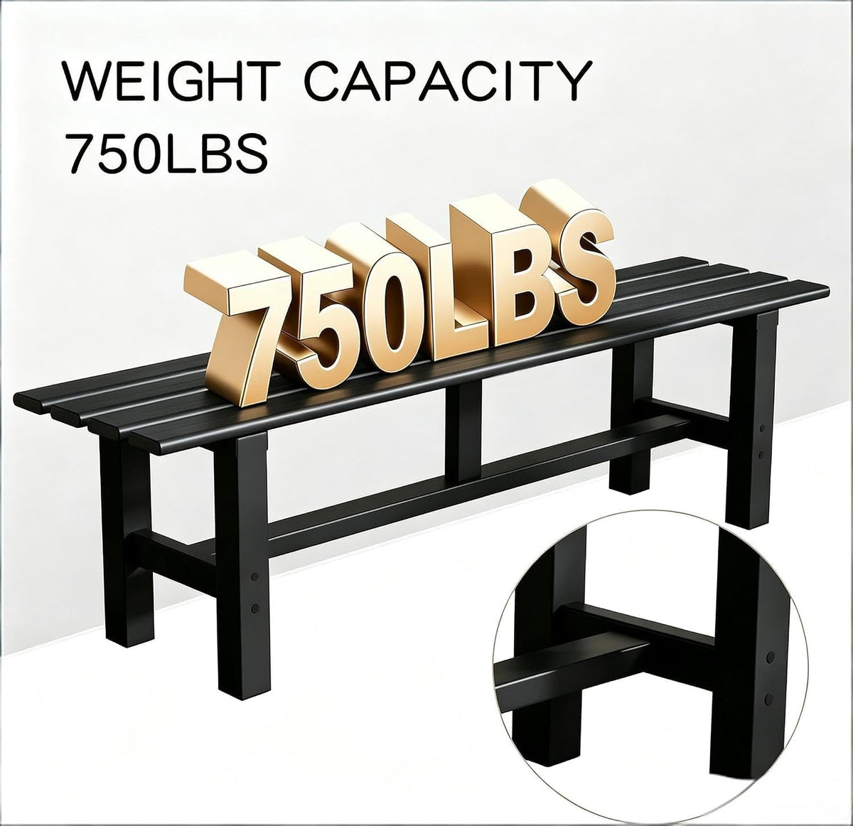 59 Inches Black 2-Person Aluminum Outdoor Bench E748275