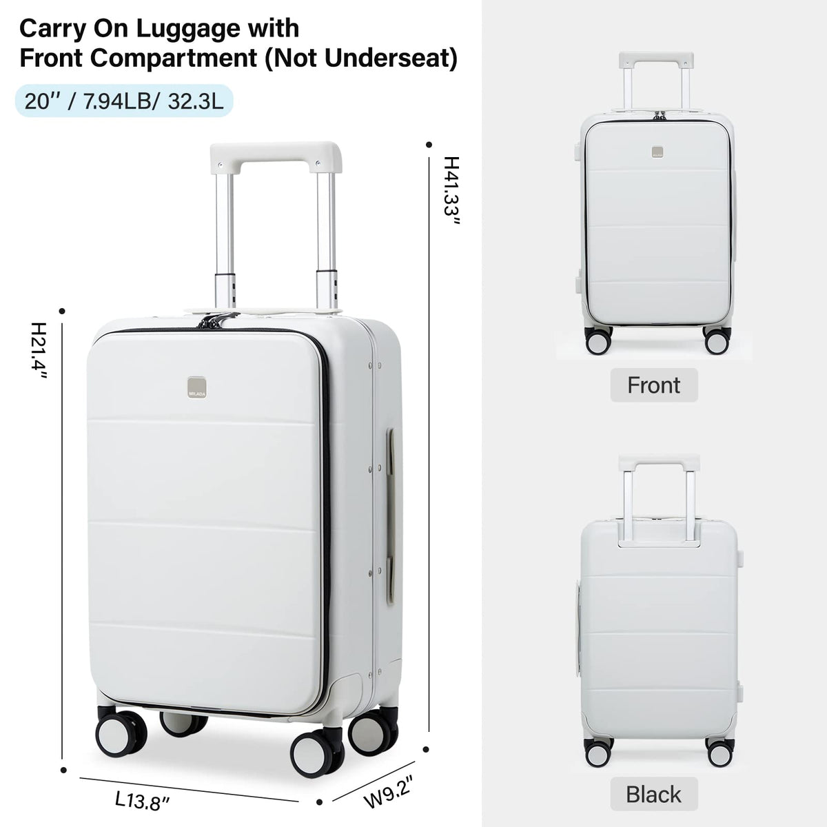 Smoke White 20 Inch Hard Shell Carry On Luggage C296