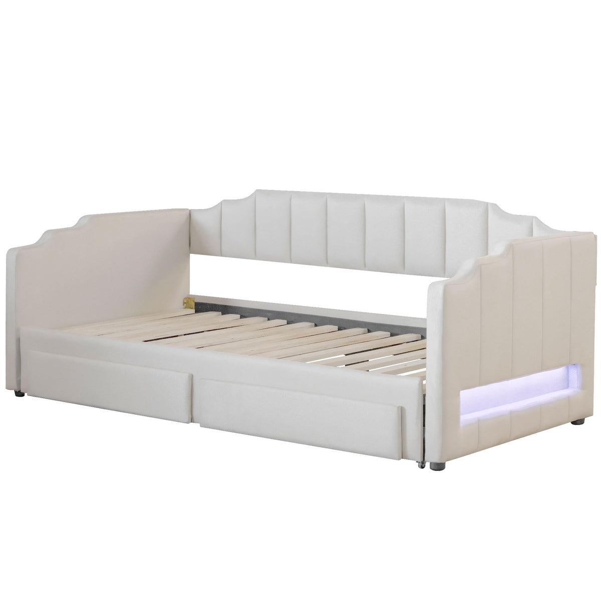 Twin XL Linen Upholstered Daybed with Storage Drawers and LED Light S852023