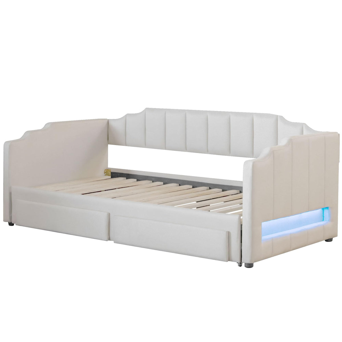 Twin XL Linen Upholstered Daybed with Storage Drawers and LED Light S852023