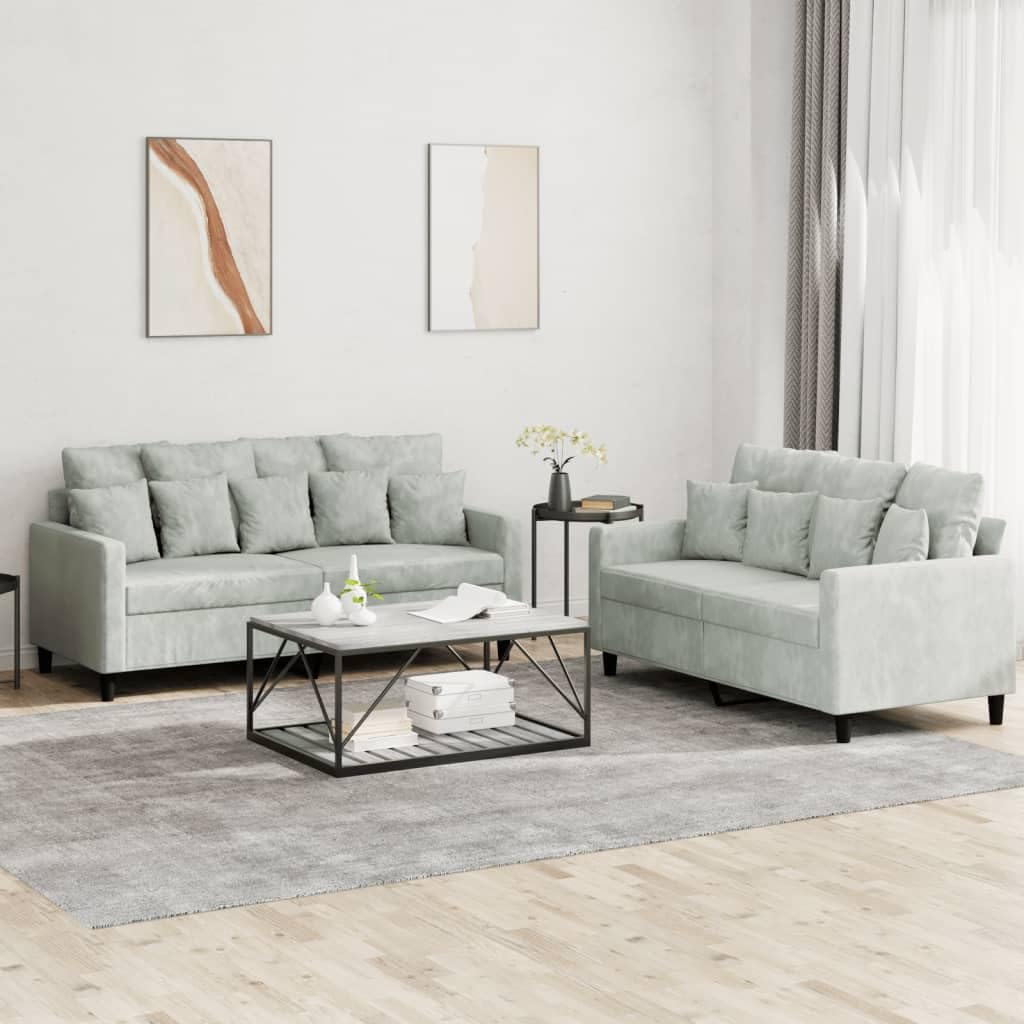 Light Gray Velvet 2 Piece Sofa Set W61831