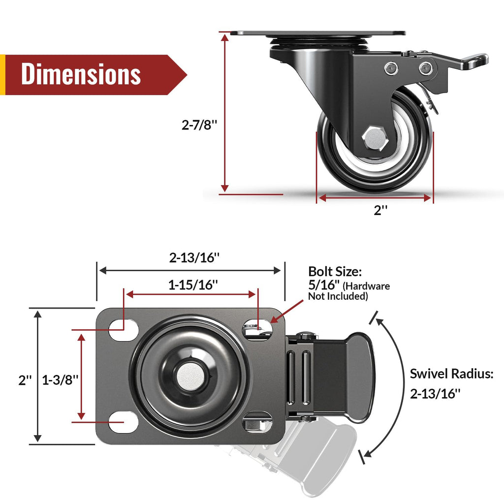 2 Inch Heavy Duty PU Caster Wheels, Set of 4 Q598517