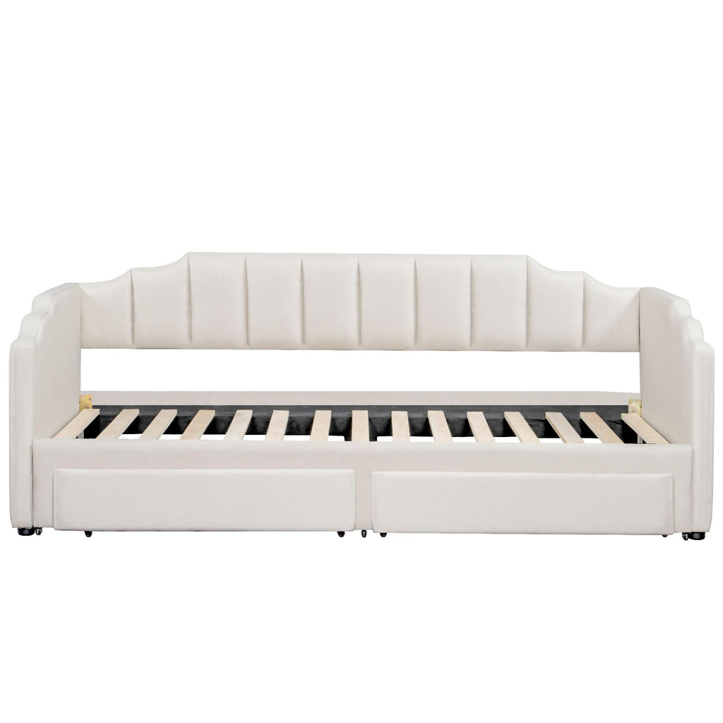 Twin XL Linen Upholstered Daybed with Storage Drawers and LED Light S852023