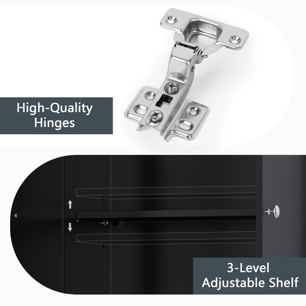 Over The Toilet Storage Cabinet with Adjustable Shelf and Double Door, Black F753928