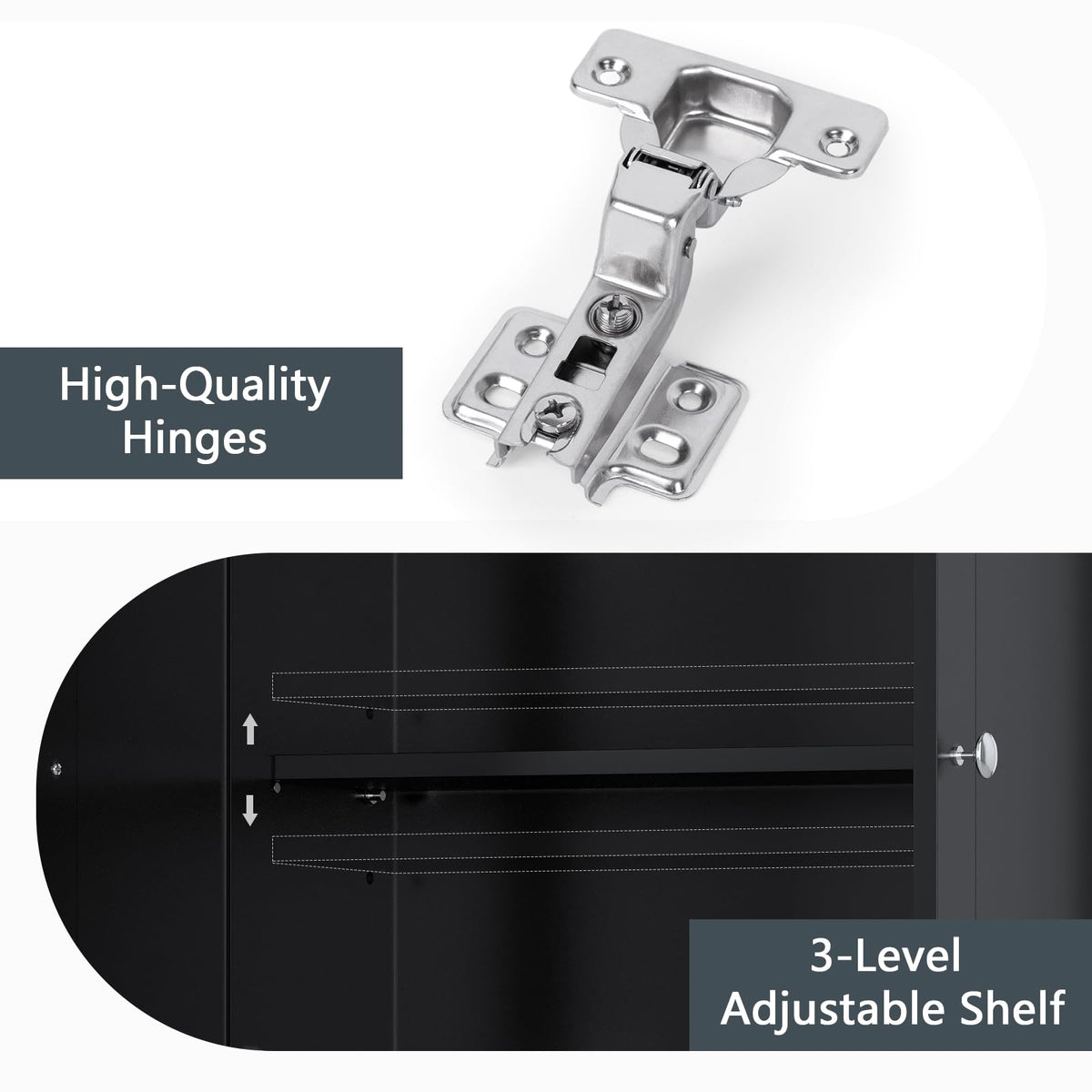 Over The Toilet Storage Cabinet with Adjustable Shelf and Double Door, Black F753928