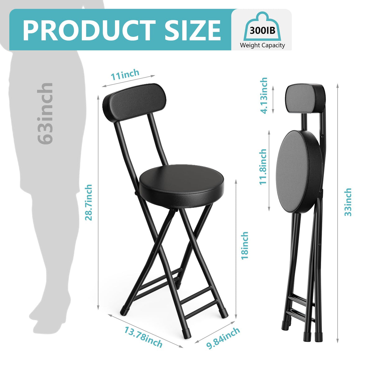 Cushioned Black Folding Stool J206