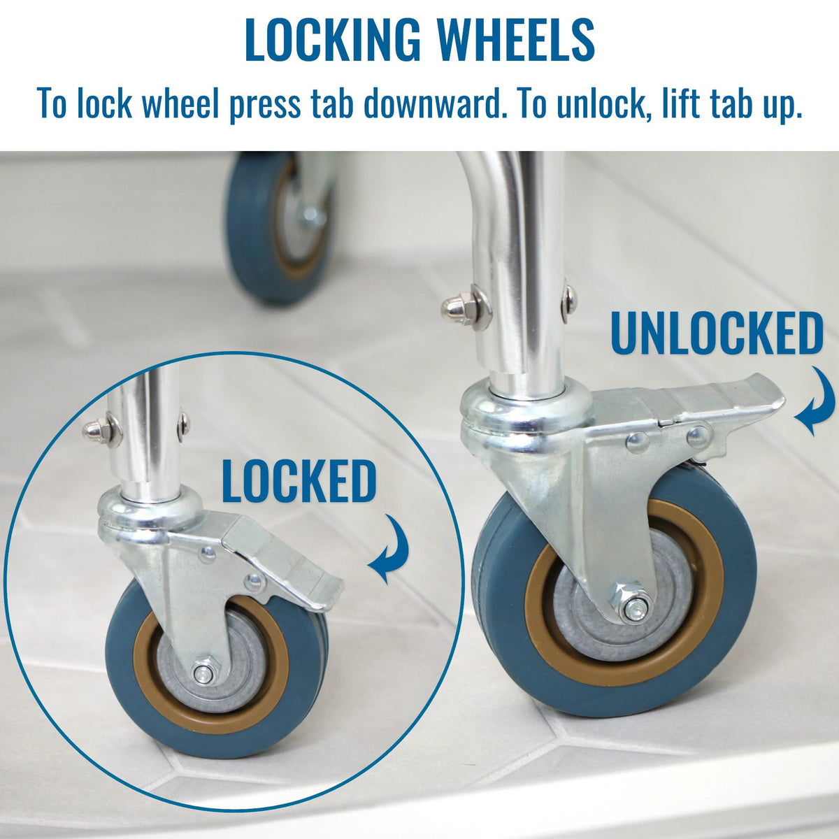 Rolling Shower Commode Chair Aluminum Frame White 250 Lb. Weight Capacity O87306