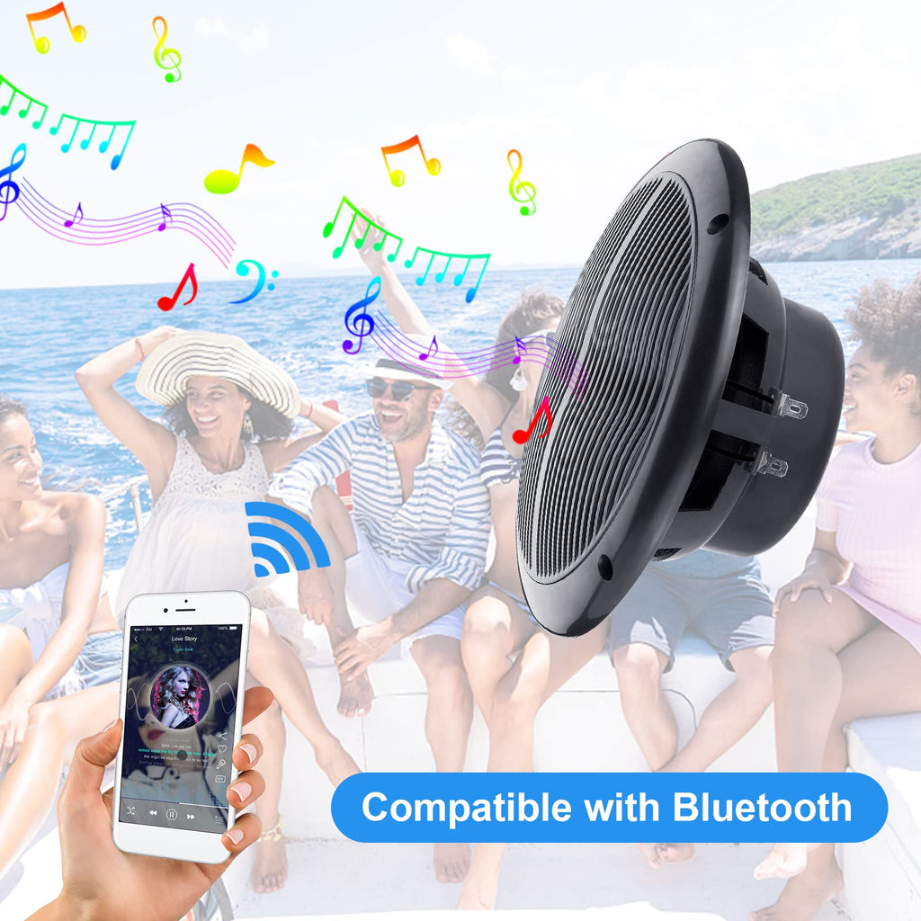 6.5 Inch Marine Bluetooth Speakers 2 Way 120W Peak Boat Speakers Pair Black L7279