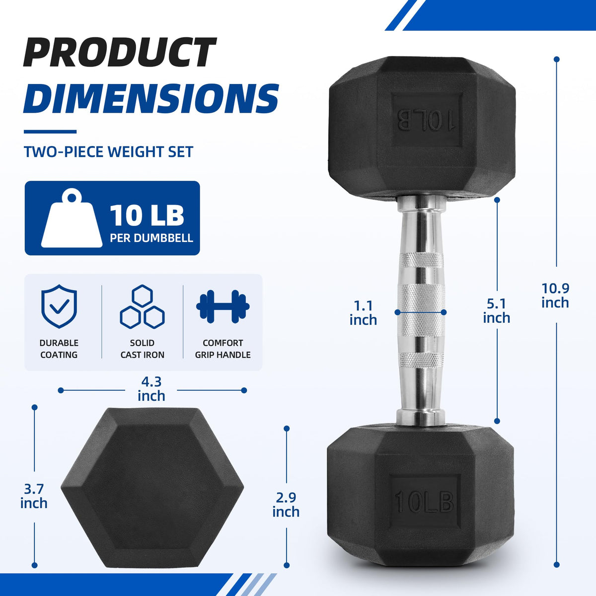 Rubber Coated Hex Dumbbells A770348