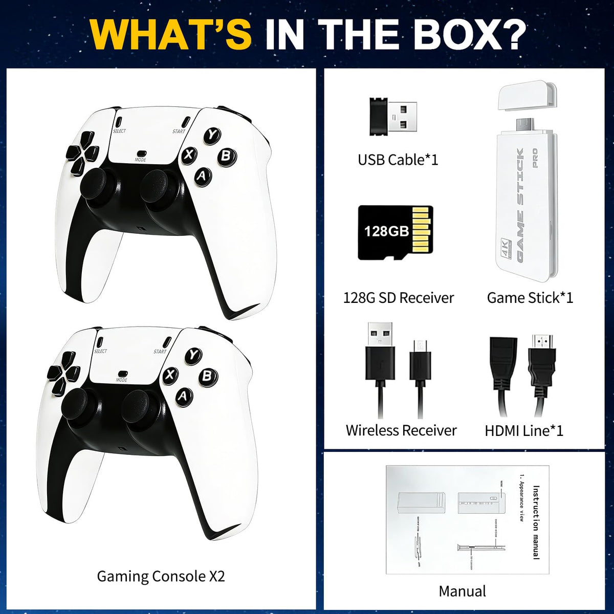 Retro Gaming Console Stick with Dual Wireless Controllers D938261
