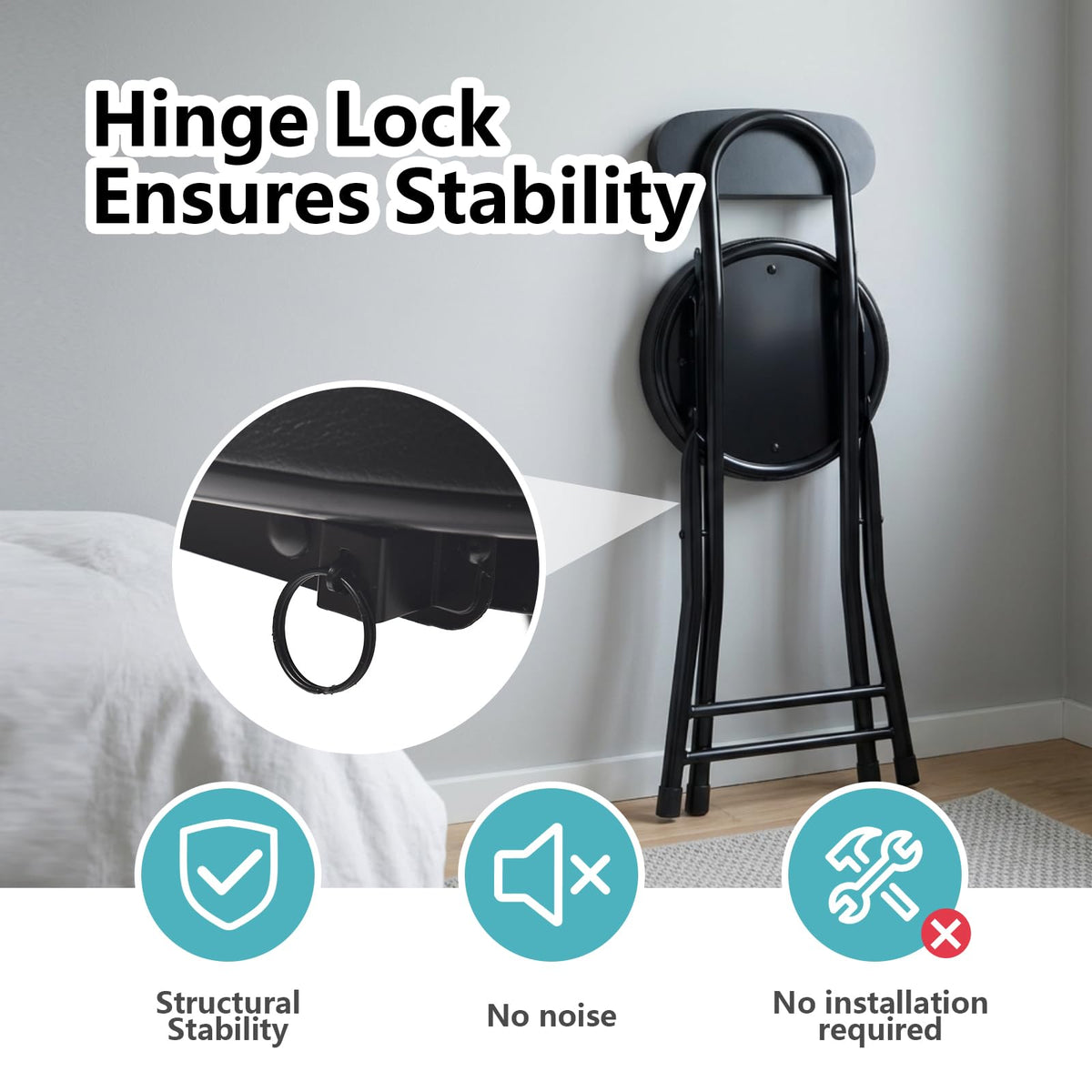 Cushioned Black Folding Stool J206