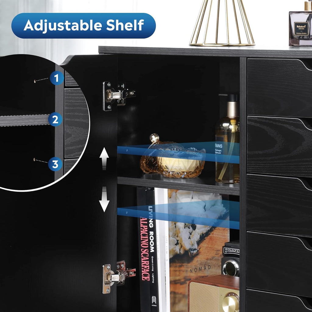 Black 5 Drawer Wood Storage Cabinet with Wheels H82710