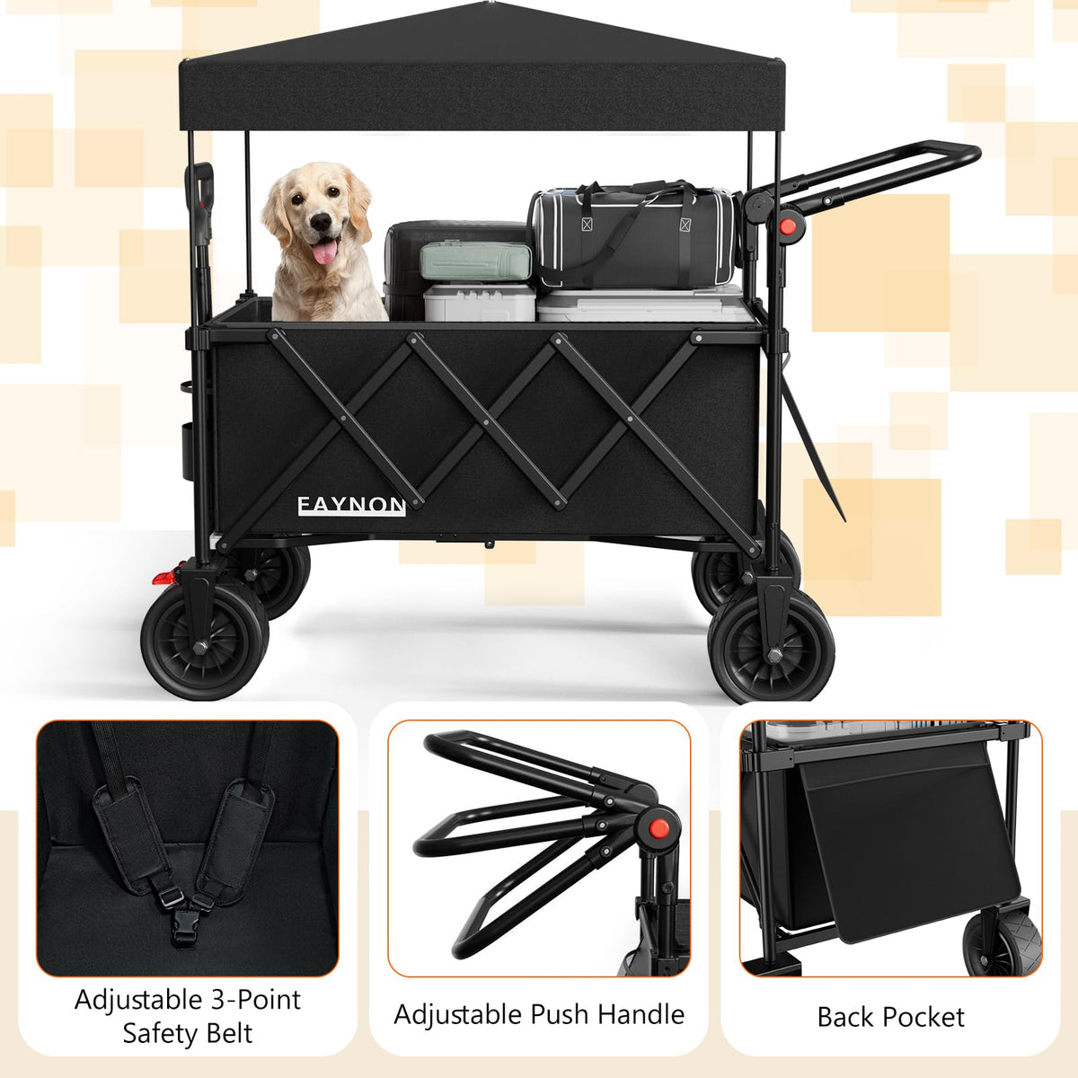 Collapsible Wagon with 300lbs Capacity, 150L Heavy Duty Utility Cart, Black V182