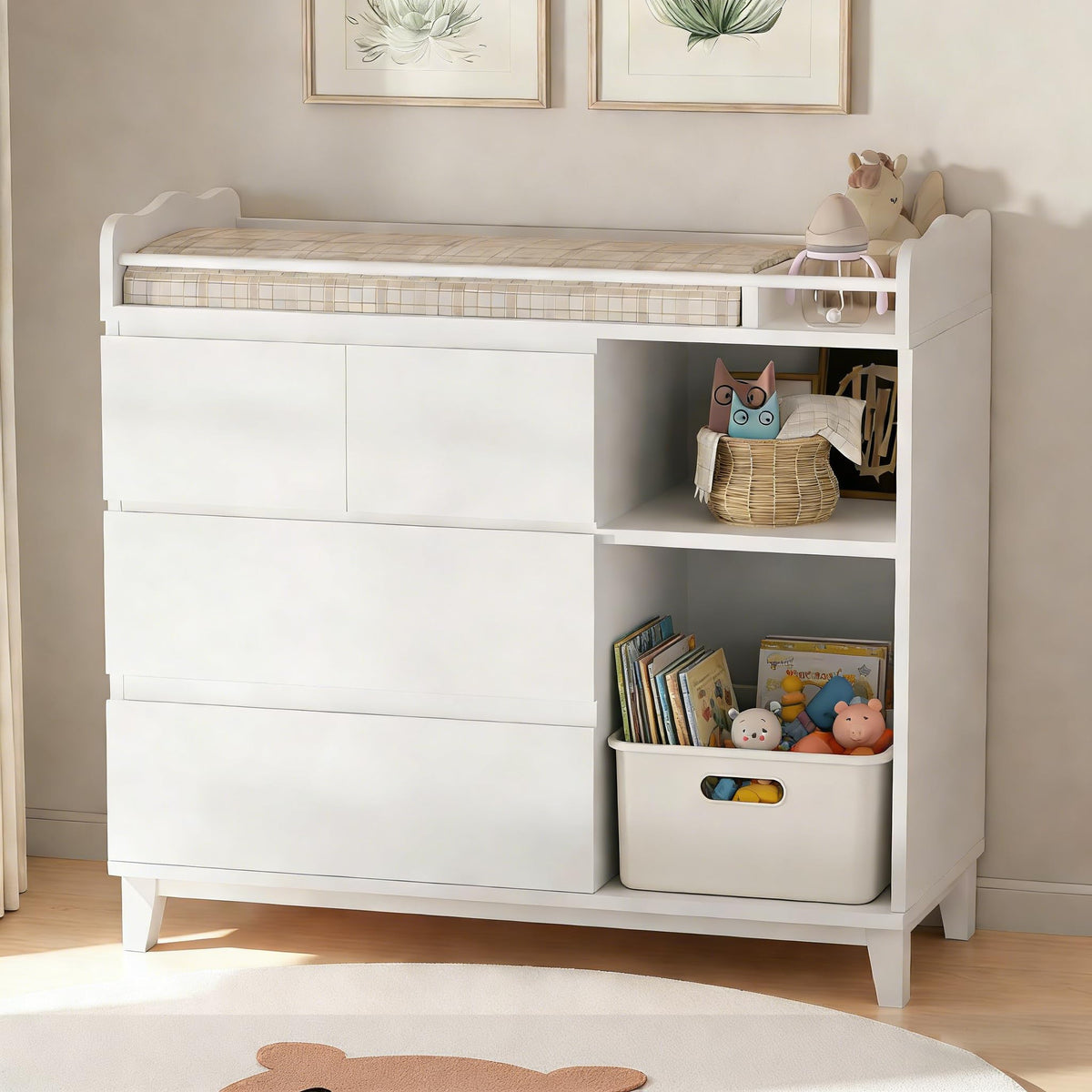 White Baby Changing Table with 4 Drawers R354315