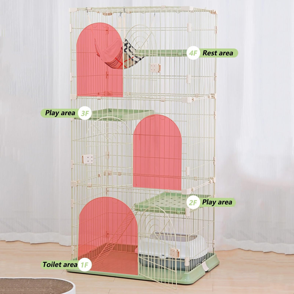 3/4-Tier Wire Cat Cage Playpen Kennel with Hammock E134196