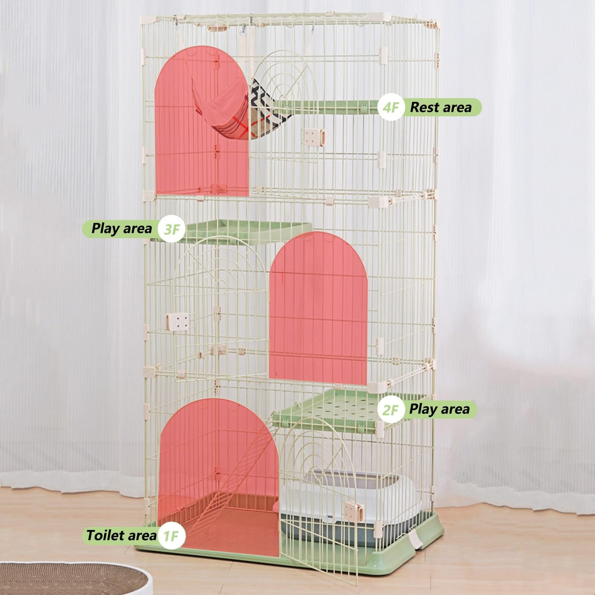 3/4-Tier Wire Cat Cage Playpen Kennel with Hammock E134196