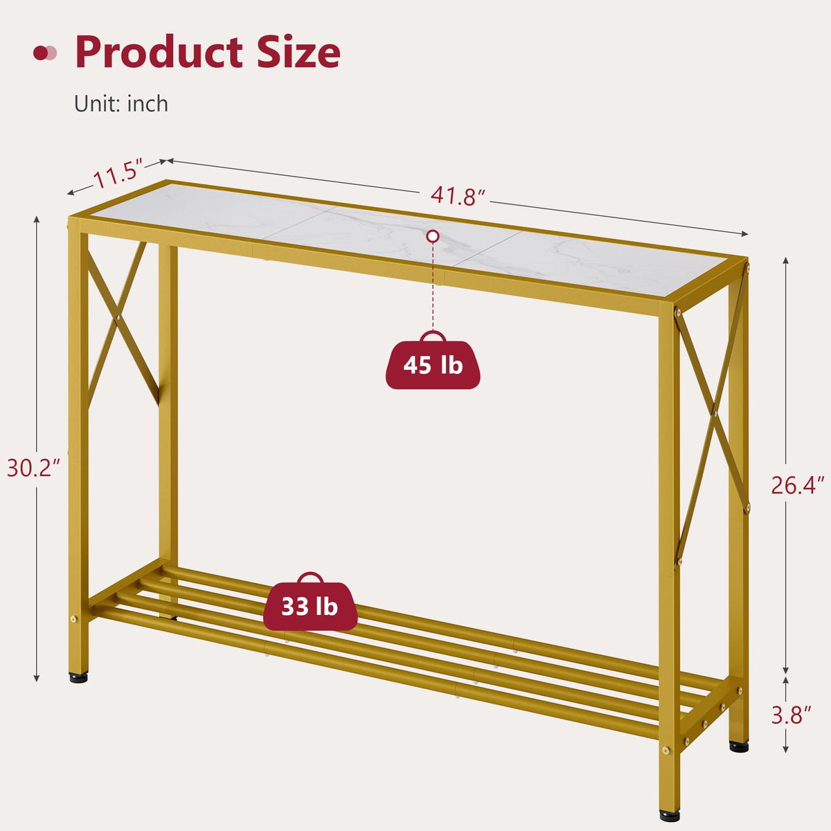 41.8" 2 Tier Gold Console Table with Shelves U62280