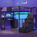 Full Size Loft Bed with Desk and Storage Stairs W542
