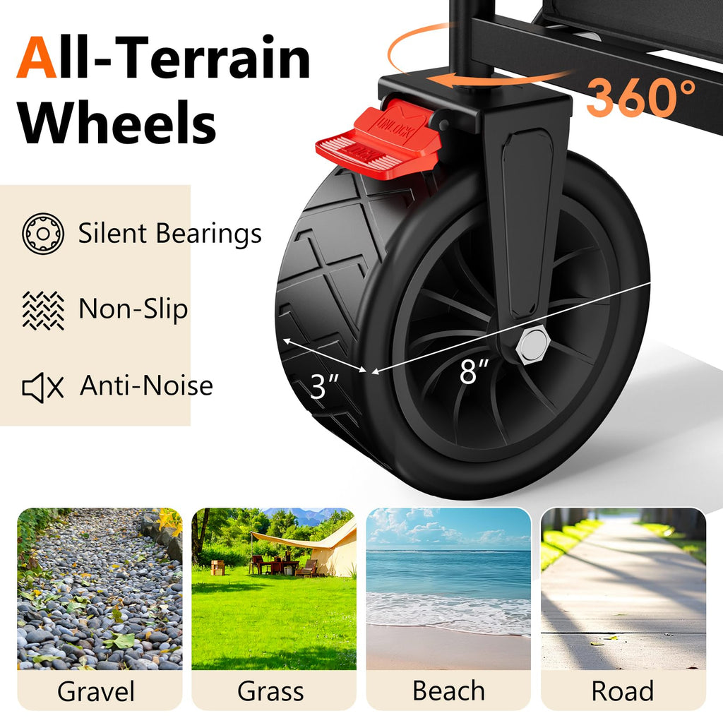 Collapsible Wagon with 300lbs Capacity, 150L Heavy Duty Utility Cart, Black V182