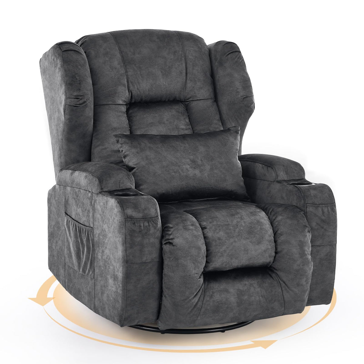 Oversized Velvet Swivel Rocker Recliner Chair with Cup Holders T757