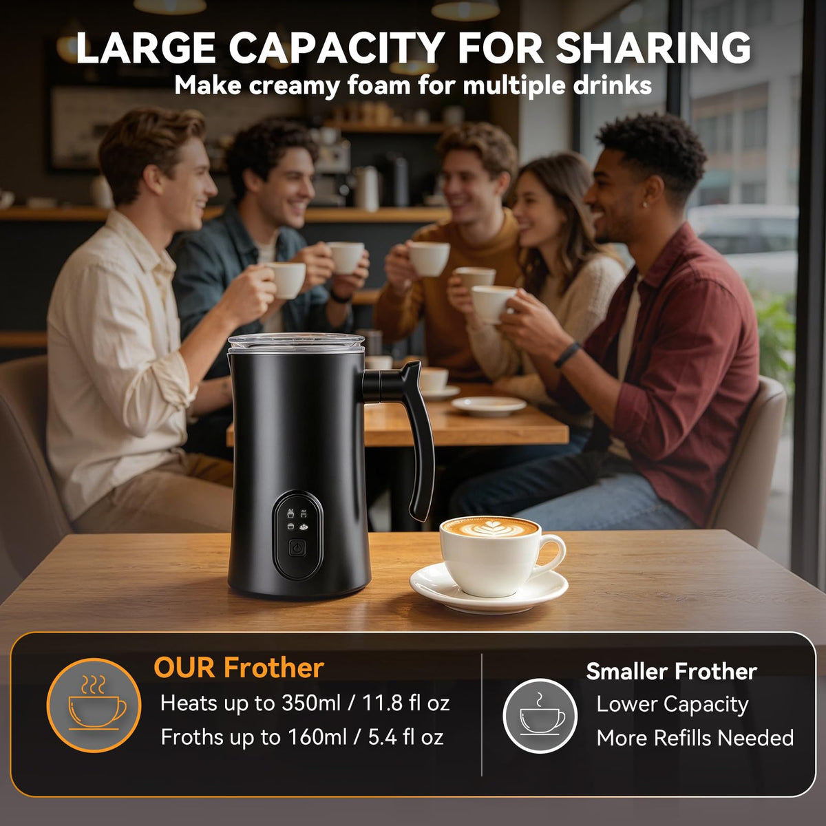 4-in-1 Electric Milk Frother and Steamer Black P93951