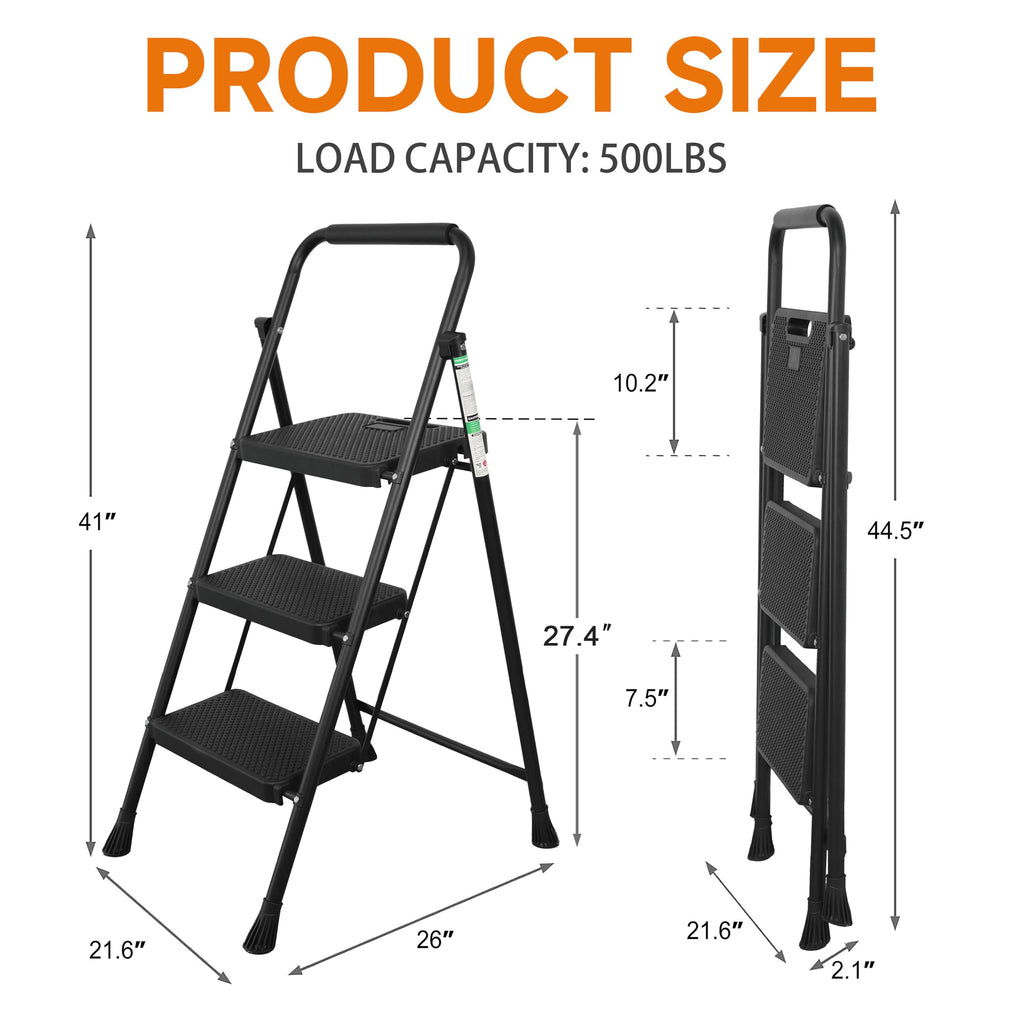 3 Step Folding Steel Ladder with Handrail S311907