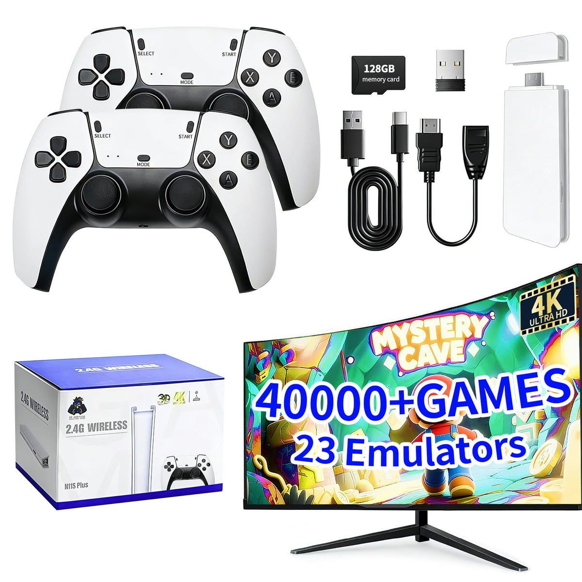 Retro Gaming Console Stick with Dual Wireless Controllers D938261