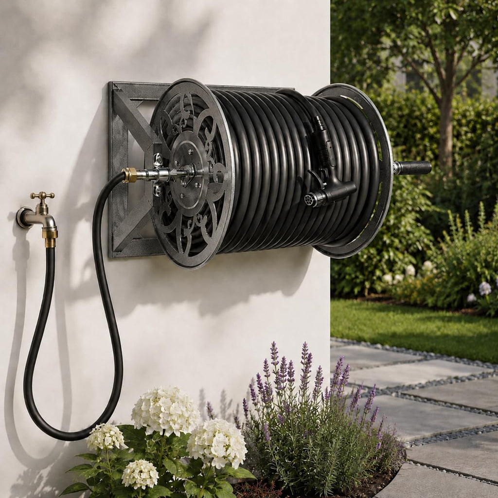 Wall Mounted Garden Hose Reel, Holds 200 ft 5/8" Hose, Heavy-Duty Steel Manual Winder W2615