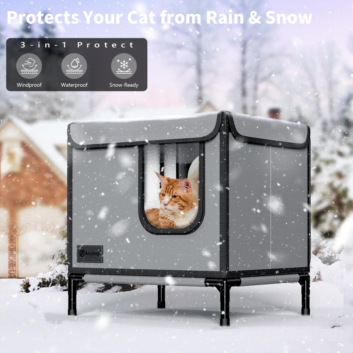 Weatherproof Outdoor Cat House with Thermal Aluminum Foil N436515