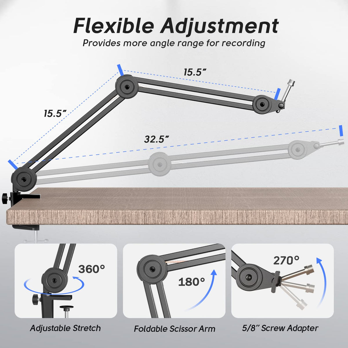 Dynamic Microphone with Boom Arm Kit, XLR/USB Podcast Mic and Stand Bundle with Mute Button J1960