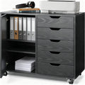 Black 5 Drawer Wood Storage Cabinet with Wheels H82710