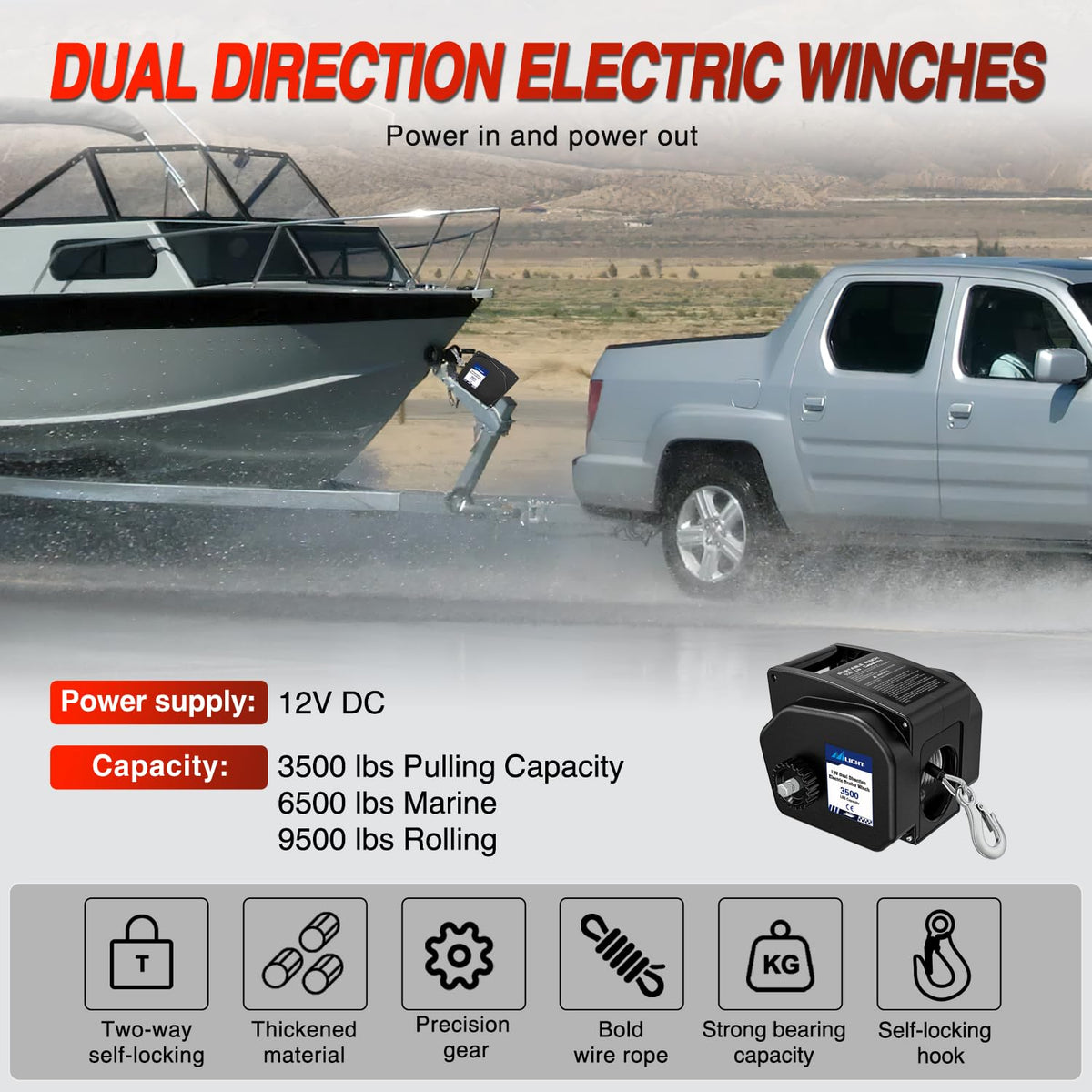 3500 lbs Portable Electric Boat Trailer Winch U99578