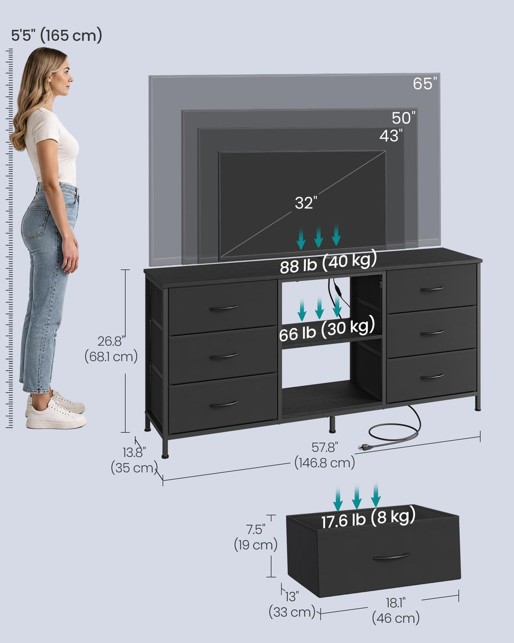 TV Stand with 6 Fabric Drawers and 2 Shelves I11105