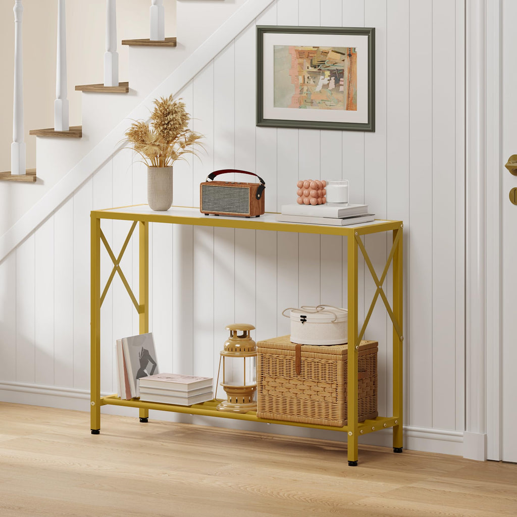 41.8" 2 Tier Gold Console Table with Shelves U62280