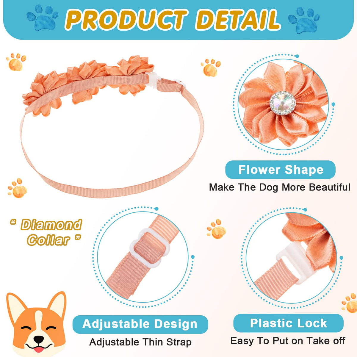 80 Pcs Dog Bowtie Flower Collar Adjustable J98475