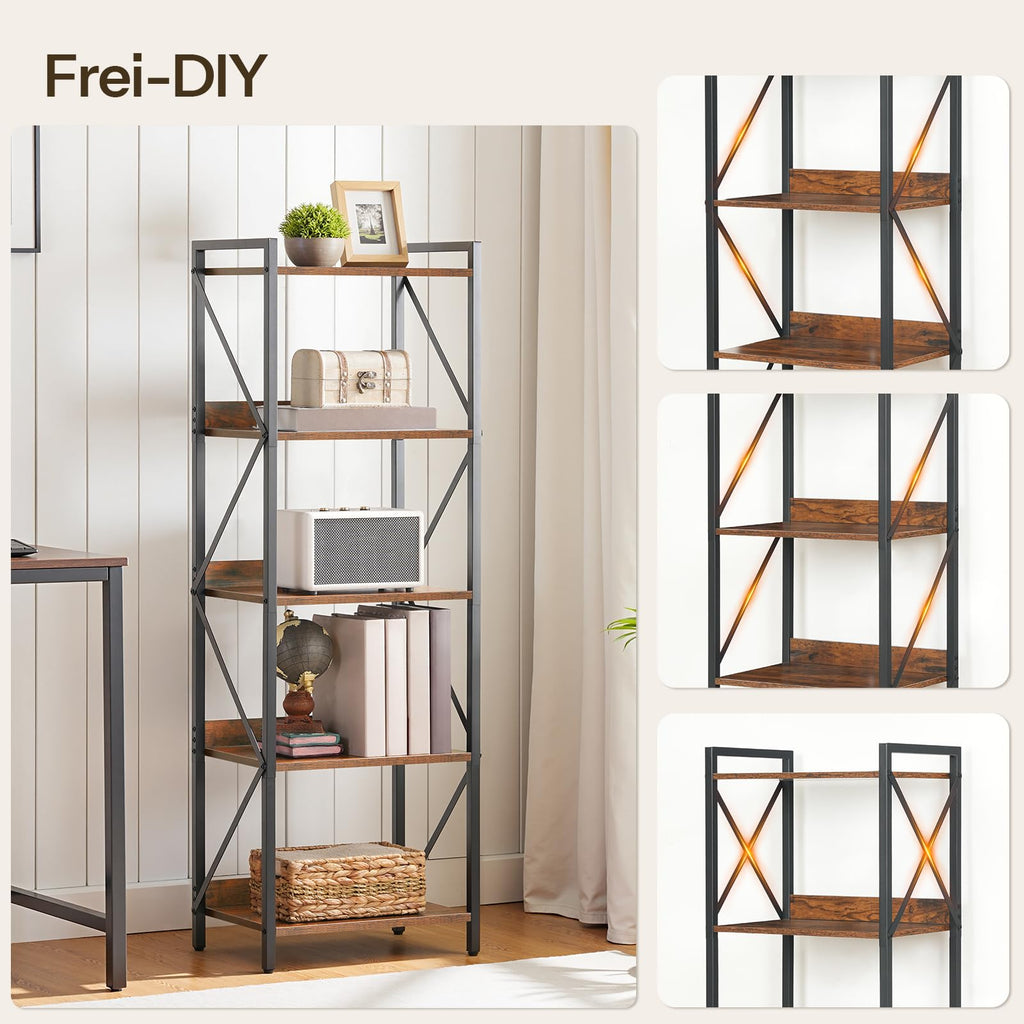 5-Tier Industrial Bookshelf with Metal Frame R263