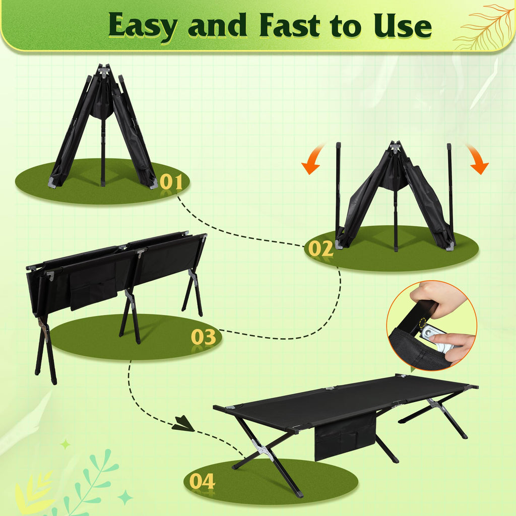 Folding Camping Cot with Carry Bag, 300 lb, Black E8123