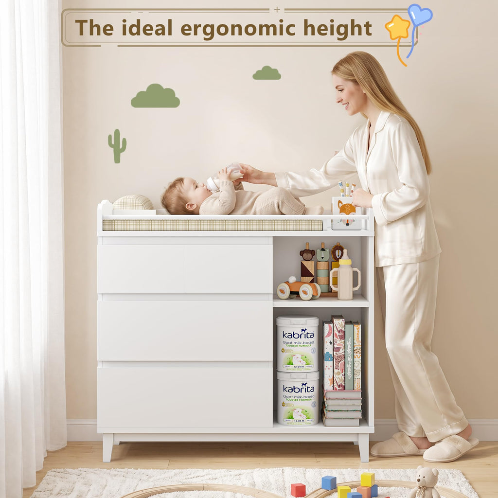 White Baby Changing Table with 4 Drawers R354315